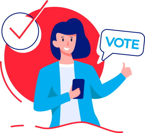 Smiling person with long hair says vote | Brosandi manneskja með sítt hár segir kjósið